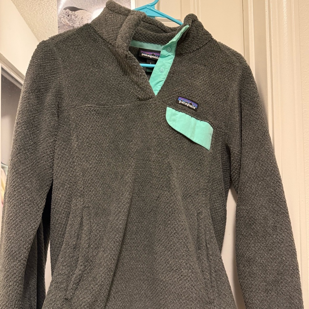 Patagonia Charcoal and Aqua Women's Cowl Neck Sweater